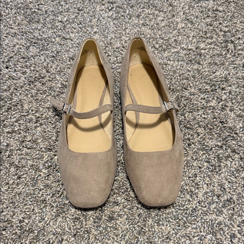 H&M Taupe Suede Mary Jane Flats